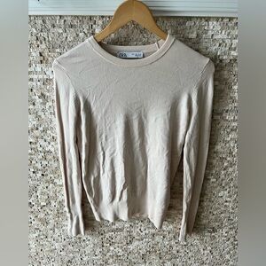Zara Ivory Lightweight Sweater, Button Cuff Detail